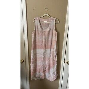 Pure Jill Dress Womens Large Red Beige J Jill Linen Blend Sleeveless Lagenlook